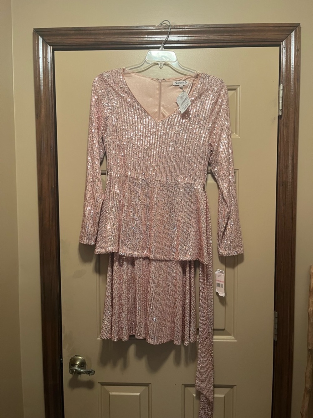 Sequin Peplum V-Neck Dress - Blush Pink Dolly Parton Costume